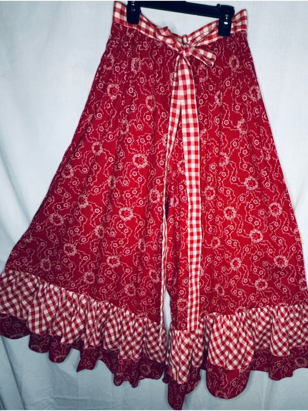 Fritzi Vintage Wide Leg Red Printed Boho Pants Gingham Trim Perfect Condition